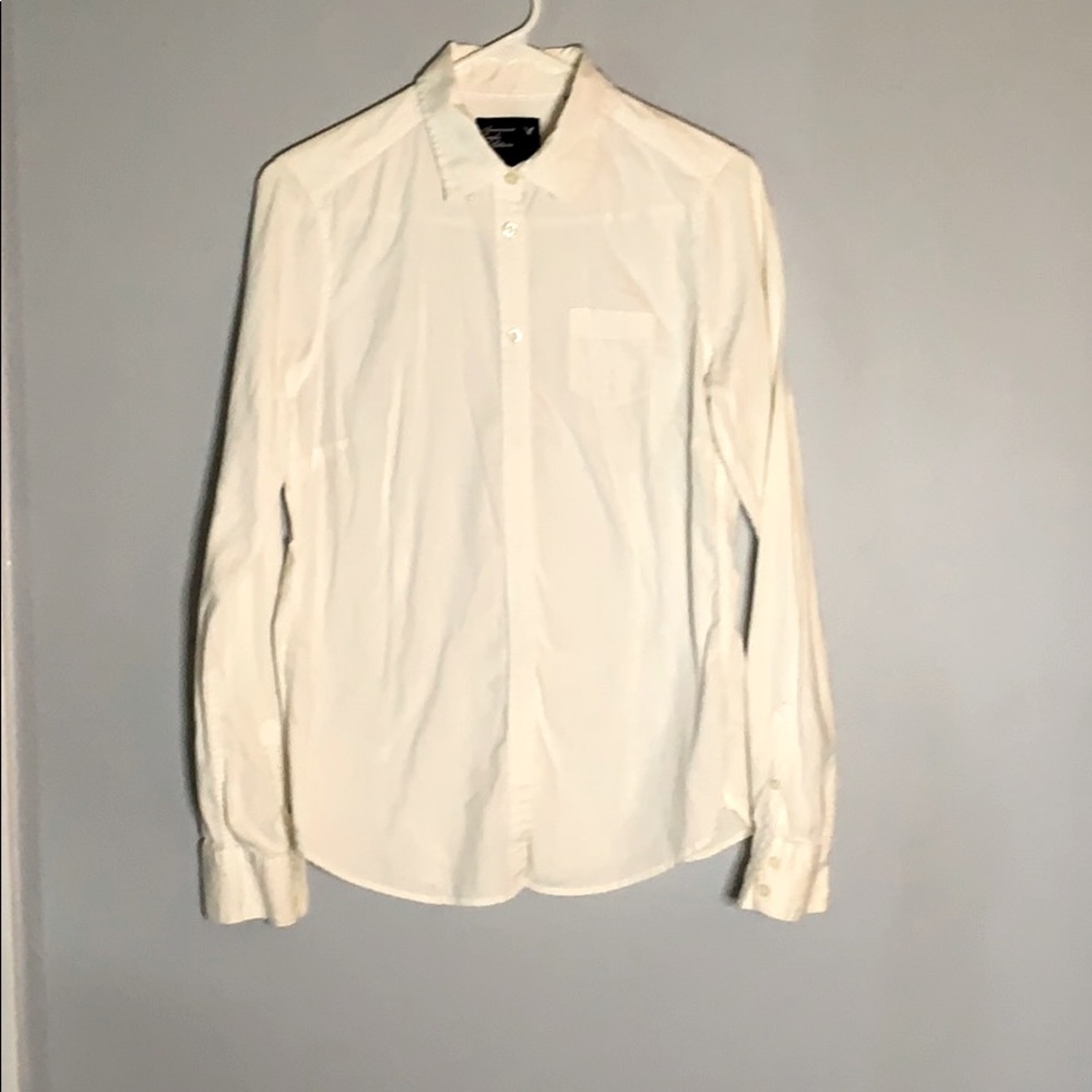 American Eagle White Button Down Collar Blouse Top - image 1